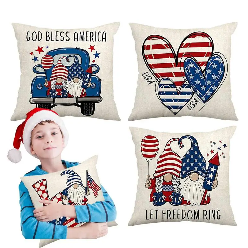 

Independence Decorative Pillow Cases 17.71*17.71in Set Of 4 Memorial Day Patriotic Throw Pillow Covers Love America Pillows Case