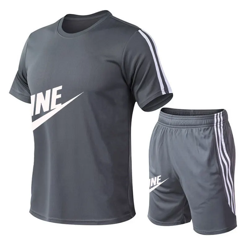 

Summer Men's Sportswear Brand Fitness Suit Running Clothes Casual Suit T-shirt + Shorts Breathable Two Piece Sportswear Suit Men