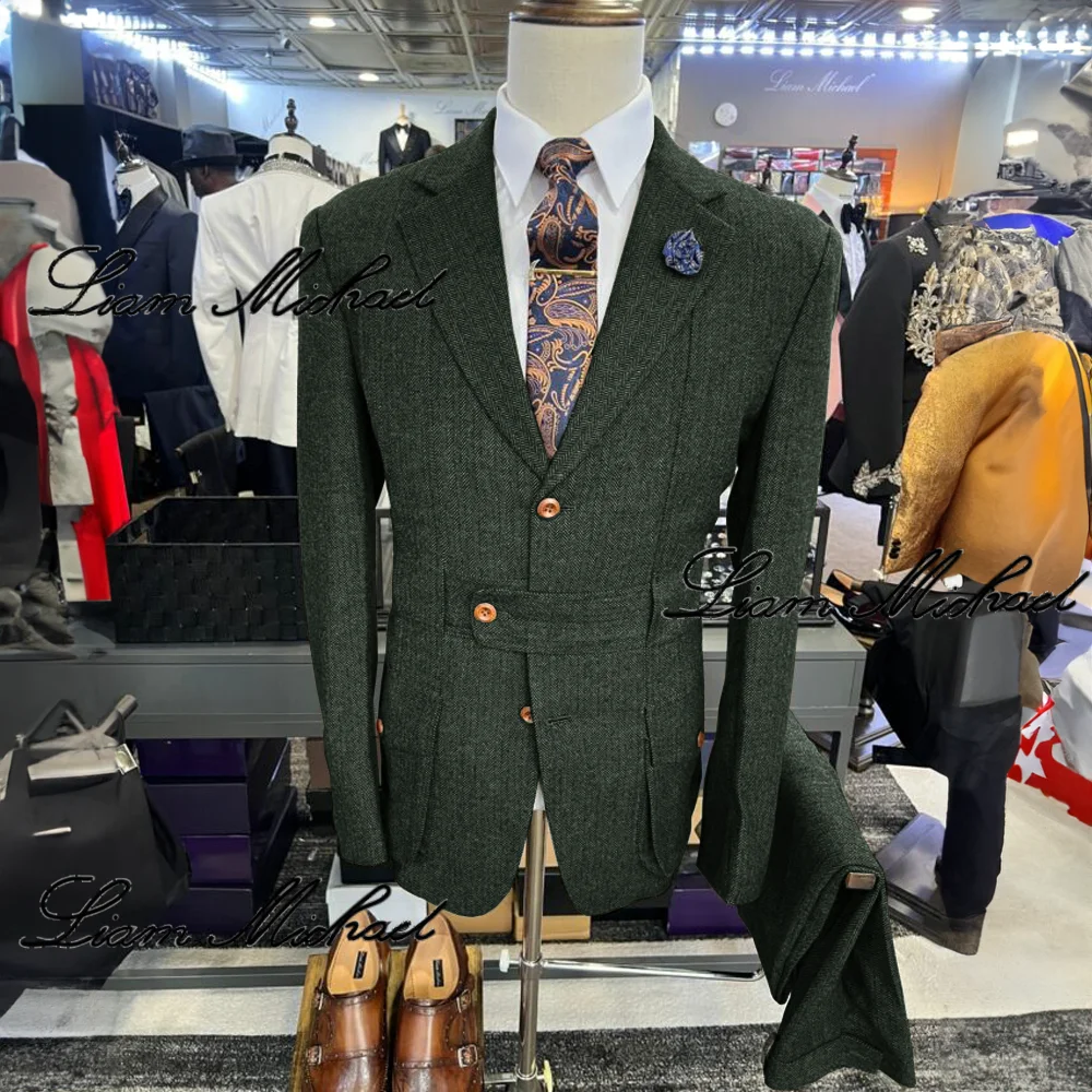 Мужской винтажный костюм из 2 предметов пиджак в елочку брюки деловая офисная