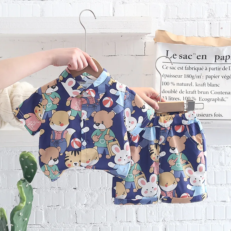 

Baby Children Boys Clothing Sets 2pcs Cartoon T-shirt + Shorts Kids Outfits Suits Summer Beach Tops Pants for 1-4T