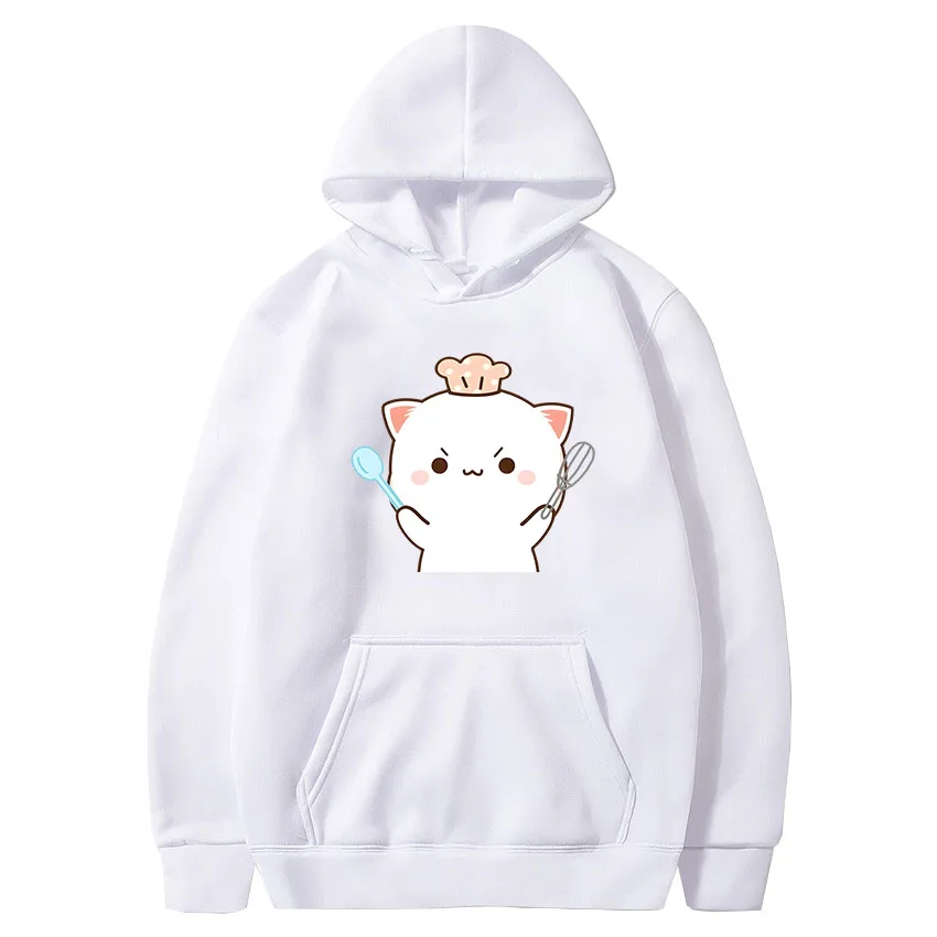 

Peach Cat Kawaii Clothing Anime Lovely Hoodie for Girls Cute Pink Tops Hooded Sweatshirt Couples Cartoon Print Unisex Streetwear