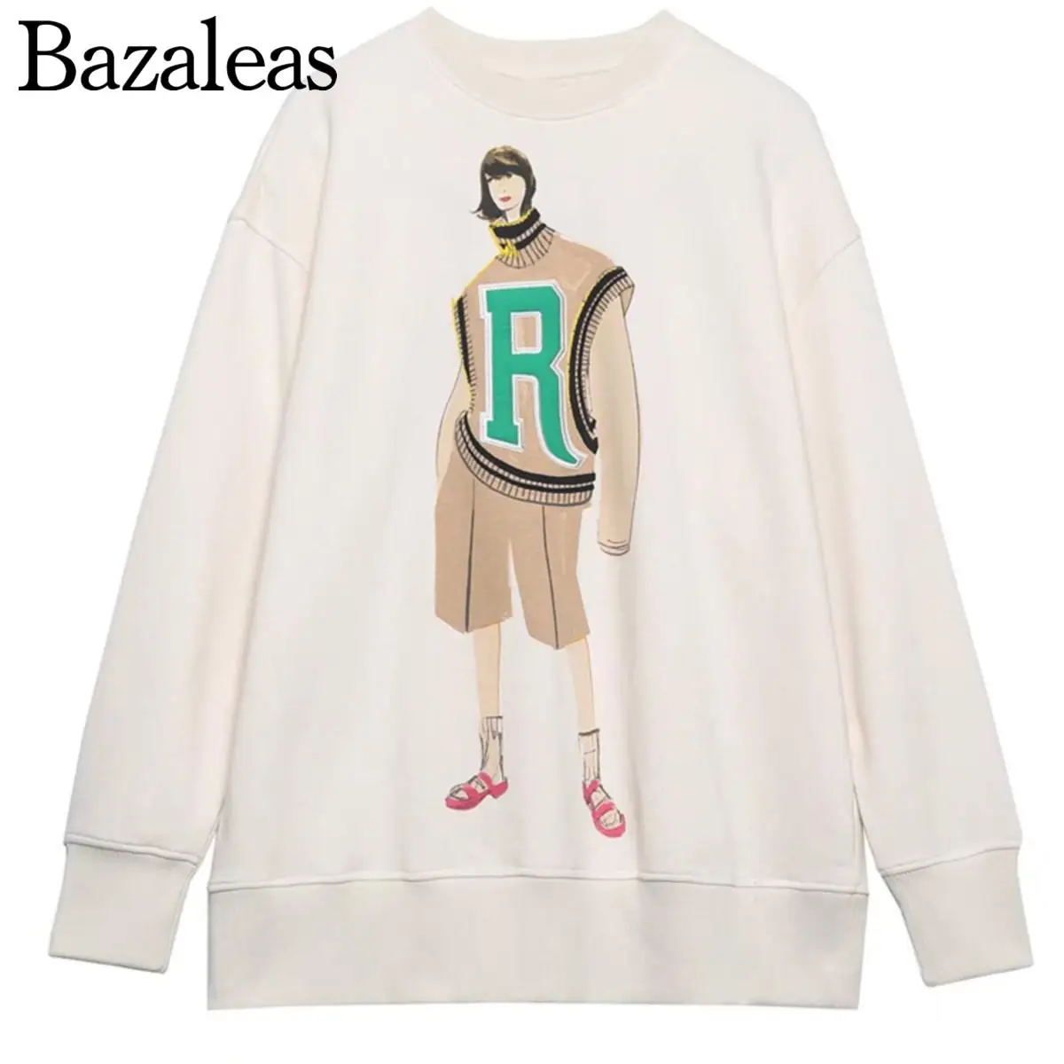 

Oversize Loose Pullovers Female O Neck Tops Women Charater Print Sweatshirt Long Sleeve