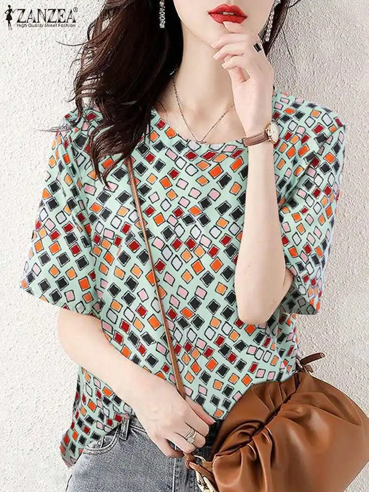 

Vintage Printed Tops Women Summer Blouses 2022 ZANZEA Casual Short Sleeve Shirt Female O Neck Blusas Female Holiday Oversized