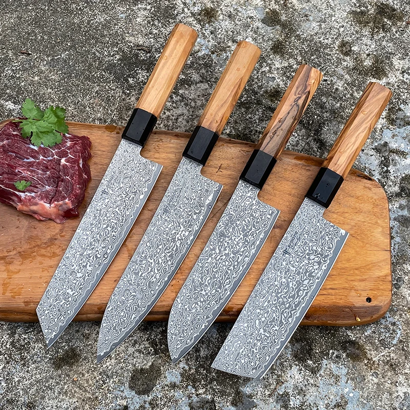 SHOOZIZ YA02 Набор ножей Дамасская сталь Оливковое дерево Ручка Нож шеф-повара для