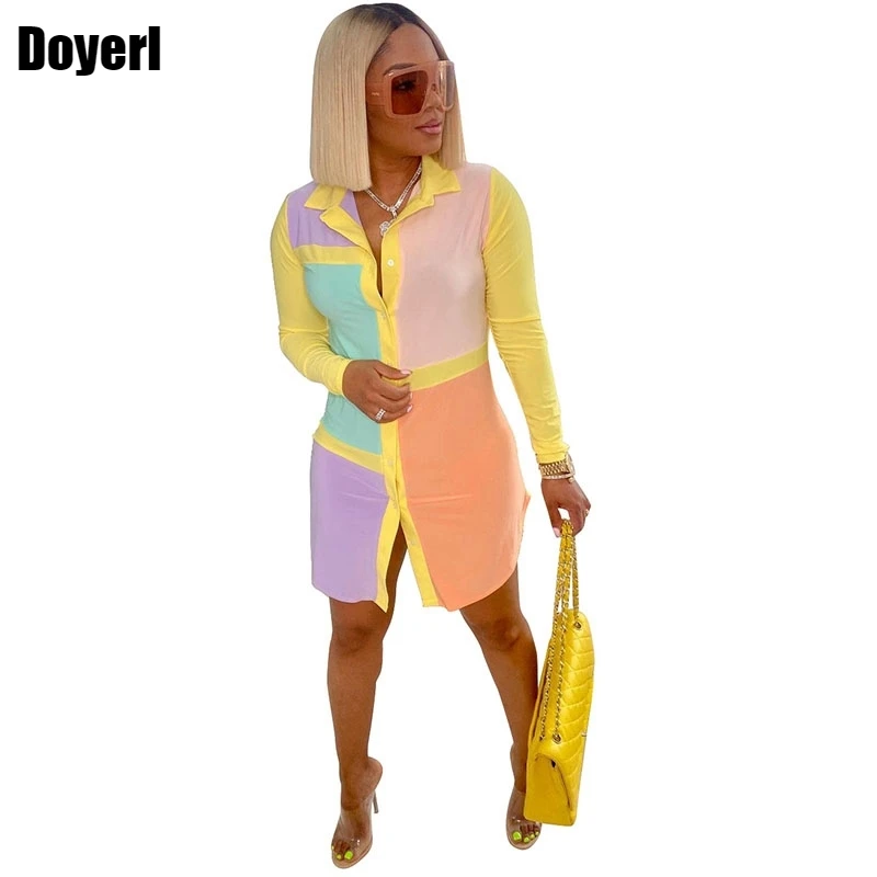 Платье-рубашка женское с длинным рукавом повседневное мини-платье в стиле