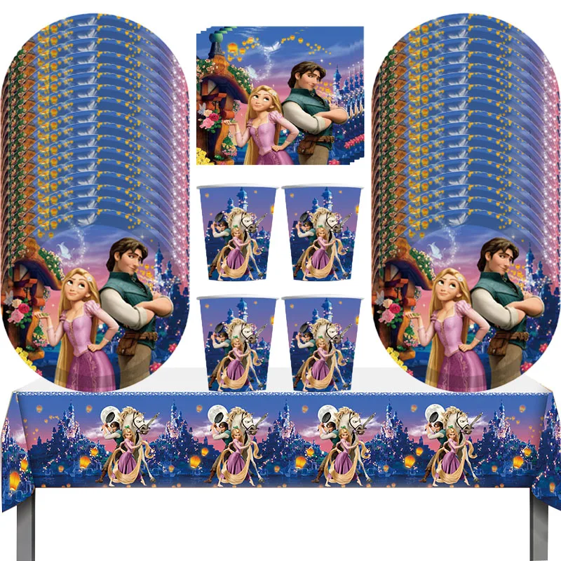 New Disney Magic Hair Rapunzel Birthday Party Cake Disposable Tableware for baby shower favor girl party Supplies Series