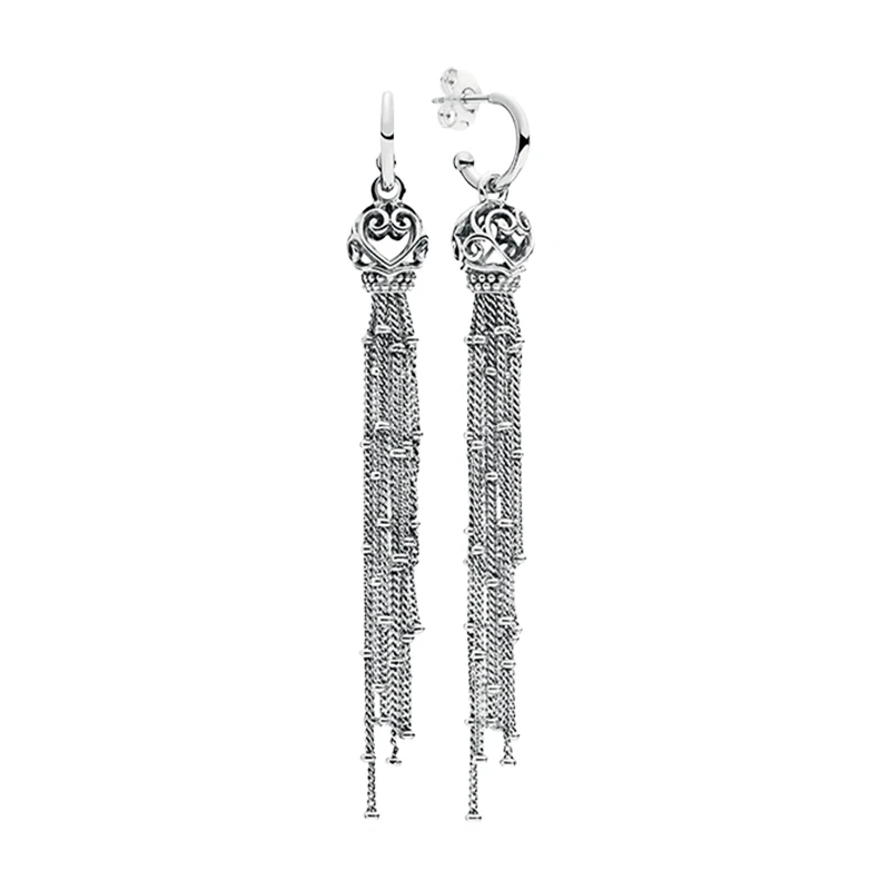 Silver 925 Original Dangling Drop Earrings For Women Jewelry Zircon Stones Cascading Glamour Swirl Chandelier Tassel Knot Hearts