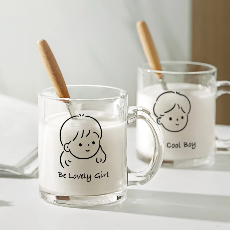 

1/2PCS Couple Glass Coffee Cup Letter Drink Coke Milk Juice Cup Transparent Drinking Minimalist Glass Cup Mugs Coffee Cups