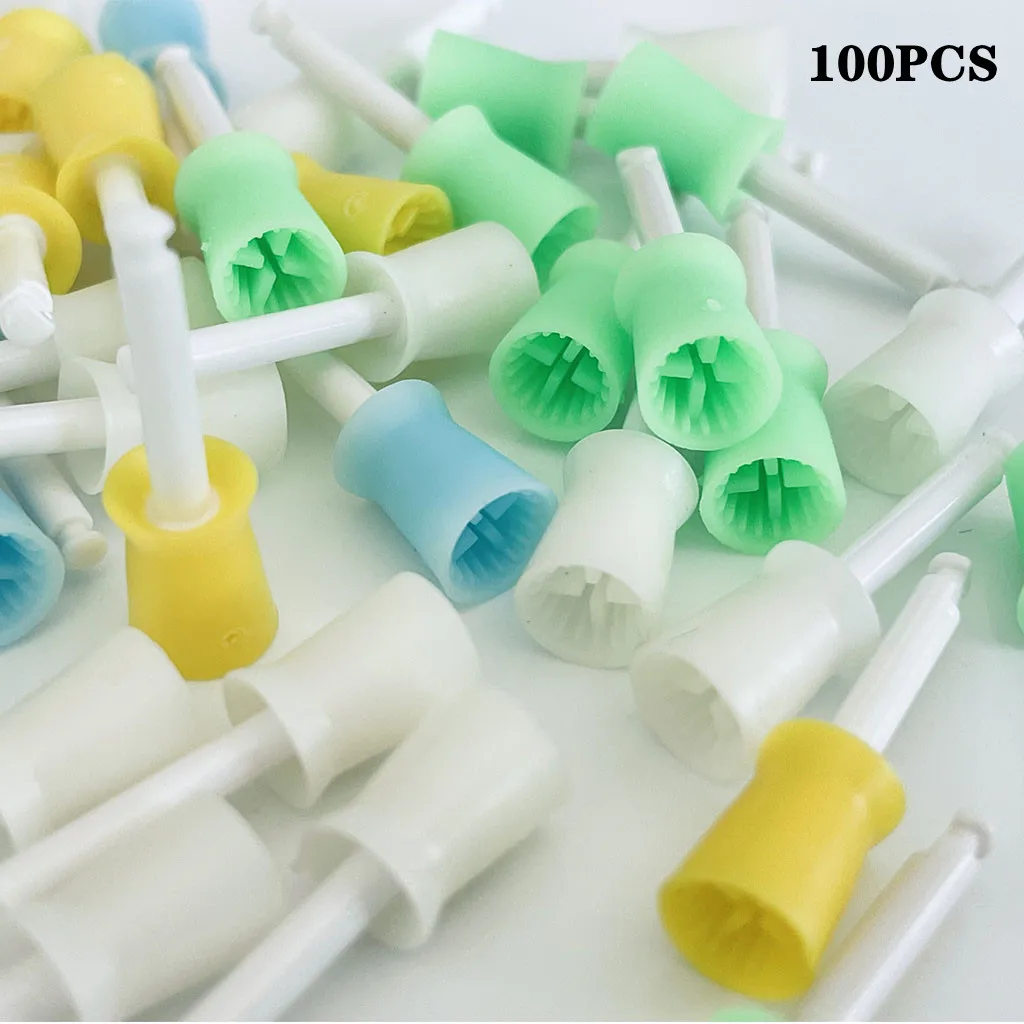 

100Pcs Dental Polishing Brush Cups Tooth Rubber Polisher Prophy for Low Speed Handpiece Dentistry Prophylaxis Brushes Disposable