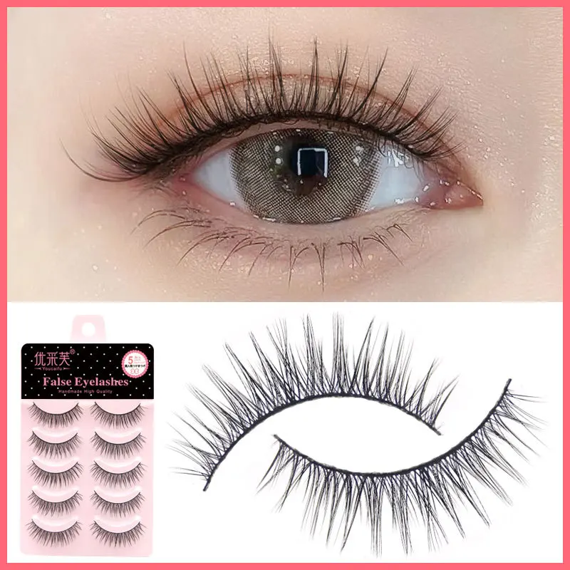 

5Pair False Eyelashes Handmade Mink Lashes Cross Long 3D Winged Eyelash End Eye Elongated Lash Extension Natural Eye Makeup