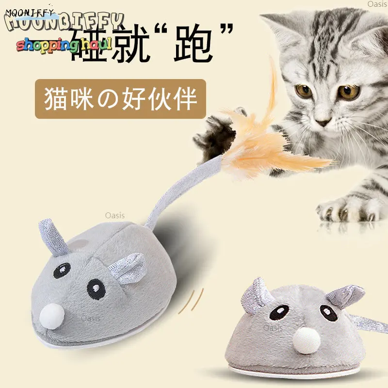 

Interactive Mouse Toy for Cats USB Charging Moving Rat with Feather Toys Play-Catch Training Toy for Indoor Kittens Pets Supply