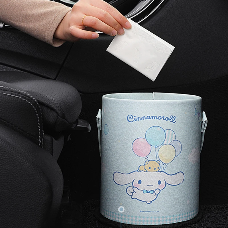 Фото Кавайная аниме Sanrio Cinnamoroll My Melody Автомобильная мусорная корзина мультяшное милое автомобильное ведро для хранения многофункциональная Водонепроницаемая коробка для хранения №5
