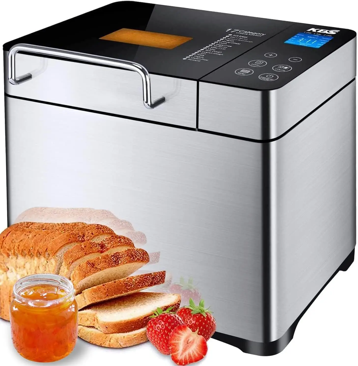 

Large 17-in-1 Bread Machine, 2LB All Stainless Steel Bread Maker with Auto Fruit Nut Dispenser, Nonstick Ceramic Pan, Full Touch