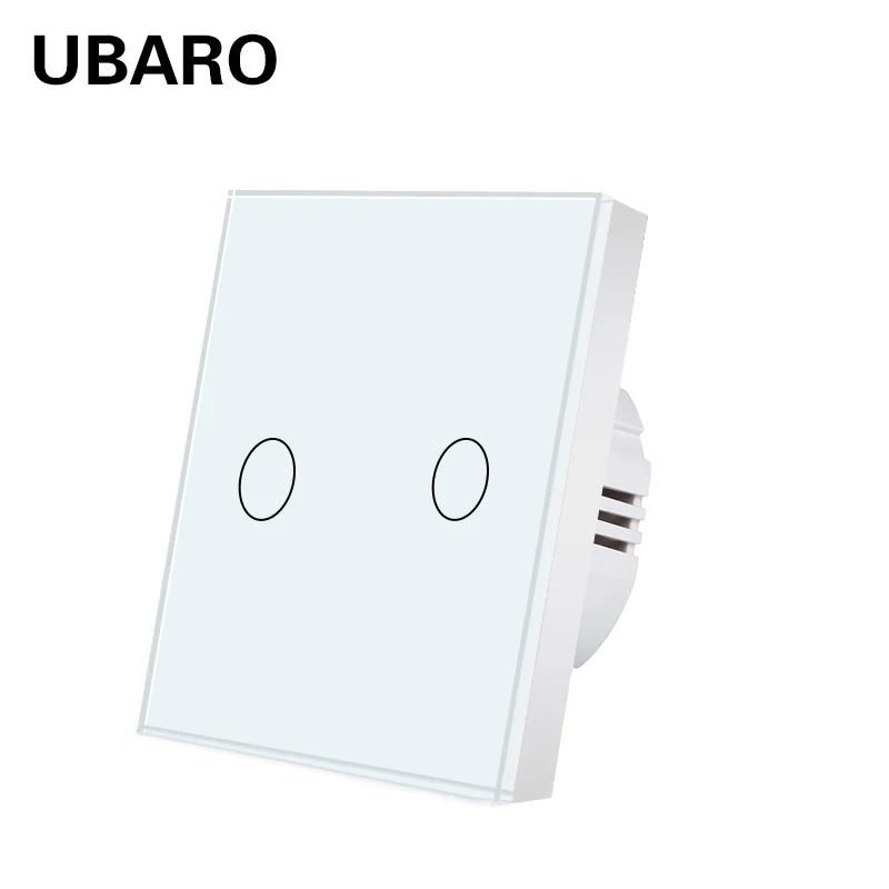 

UBARO 2-бандовый стандарт ЕС, настенный сенсорный переключатель, панель из хрустального стекла, синяя/красная подсветка, прерыватель мощности 100-240 В