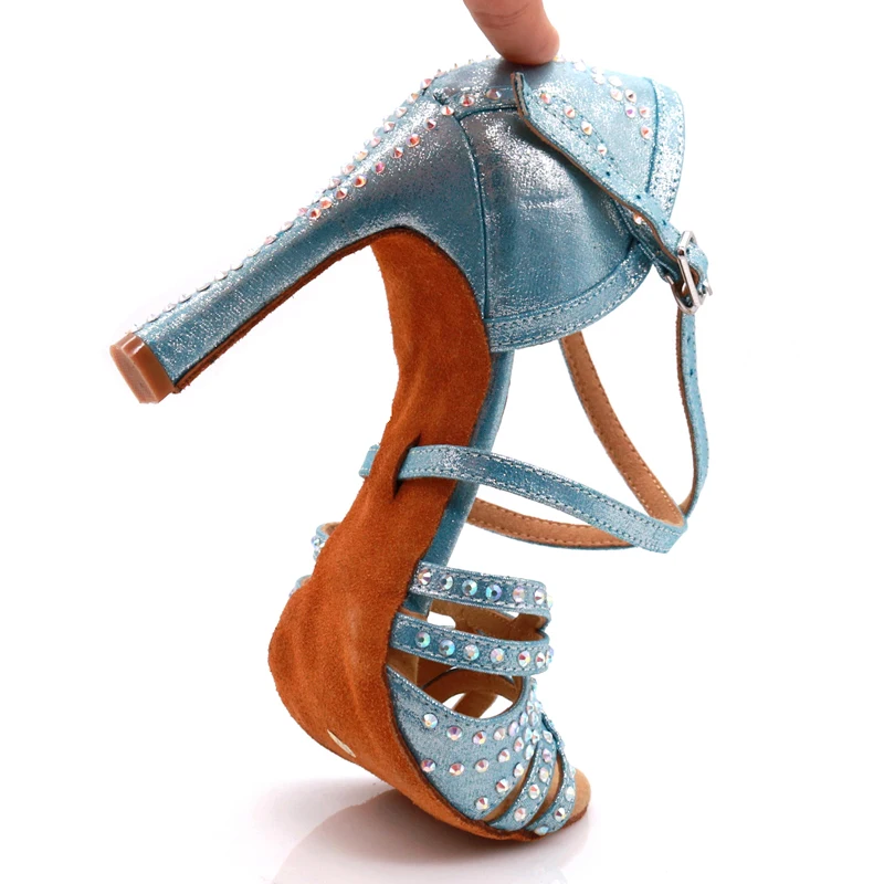 Loogtshon  Latin dance shoes women dancing shoes classic rhinestone shoes roman heel cone heel dance shoes professional heels