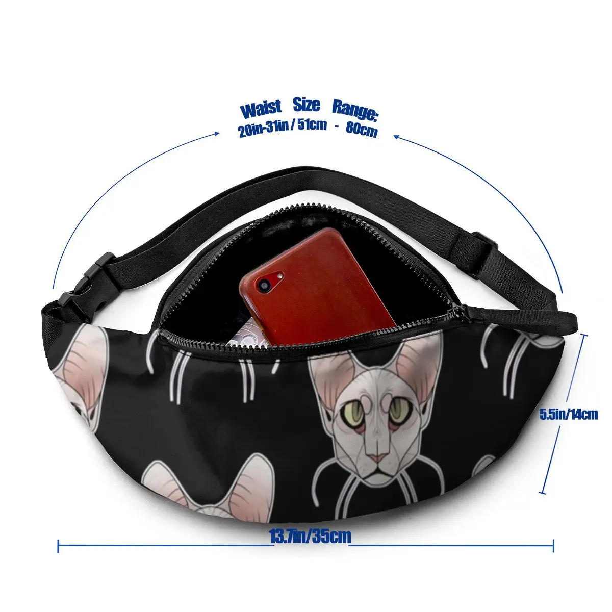 Поясная сумка с изображением кота сфинкса спортивная поясная для подростков из