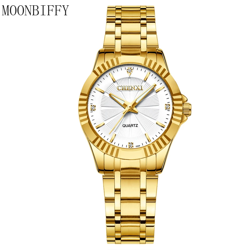 

Luxury Gold Couple Watch Gift Top Brand Luxury Golden Male Watches Stainless Steel Business Casual Women Watch Free Shipping