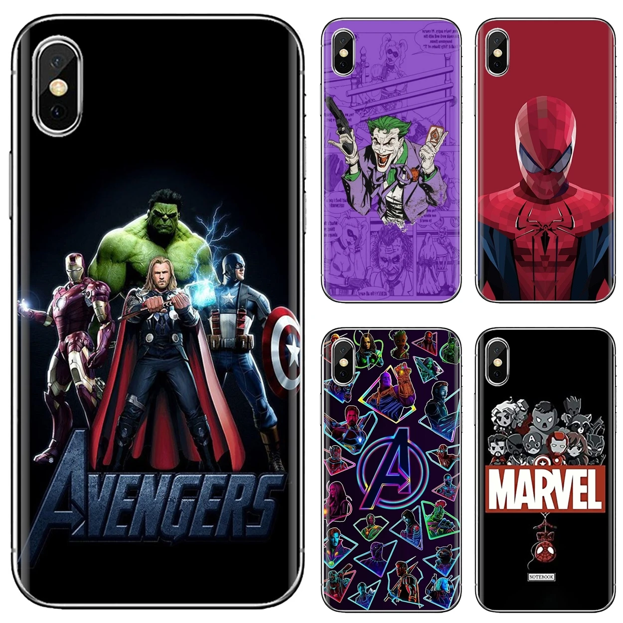 

For iPhone 10 11 12 13 Mini Pro 4S 5S SE 5C 6 6S 7 8 X XR XS Plus Max 2020 Marvel Avengers Heros Comics Collage Soft Cover