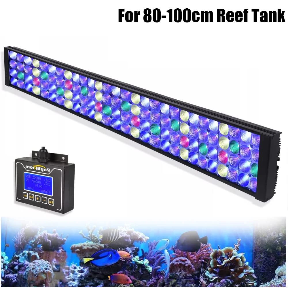 

PopBloom Aquarium Led Lighting, Program Led Marine Aquarium Full Spectrum For 80-100cm 36" Reef Coral SPS LPS Tank Turing75