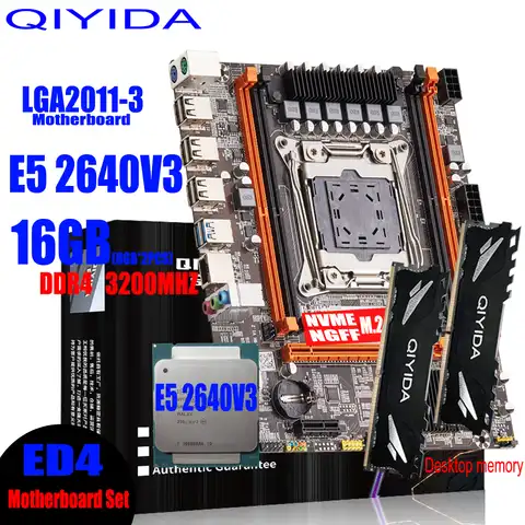 QIYIDA ED4 LGA 2011-3 комплект материнской платы с процессором Intel Xeon E5 2640 V3 16 Гб (2*8G) 3200 МГц Память DDR4 M-ATX M.2 E5H9