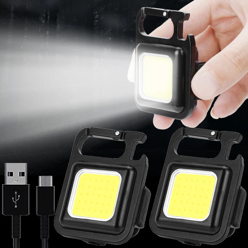 

2Pcs Mini LED Flashlight Work Light Portable Pocket Flashlight Keychains USB Rechargeable for Outdoor Camping Light Corkscrew