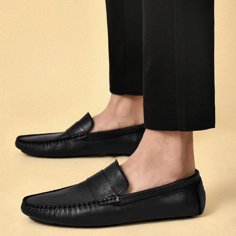 Туфли мужские из мягкой натуральной кожи итальянские лоферы без застежки