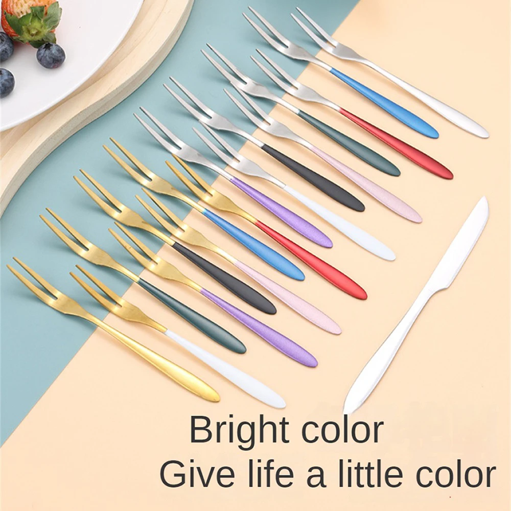 

Cute Gold Fruit Fork Household Childrens Small Fork Two Toothed Fork Fruit Sher Tableware Ins Wind 304 Stainless Steel