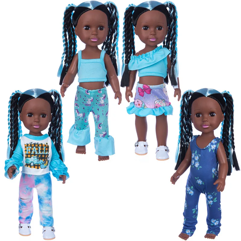 

14Inch Blue Curly Hair African Dolls Kawaii Black Skin Figure Reborn Doll Infant Baby Toys Cute Children Birthday Gifts