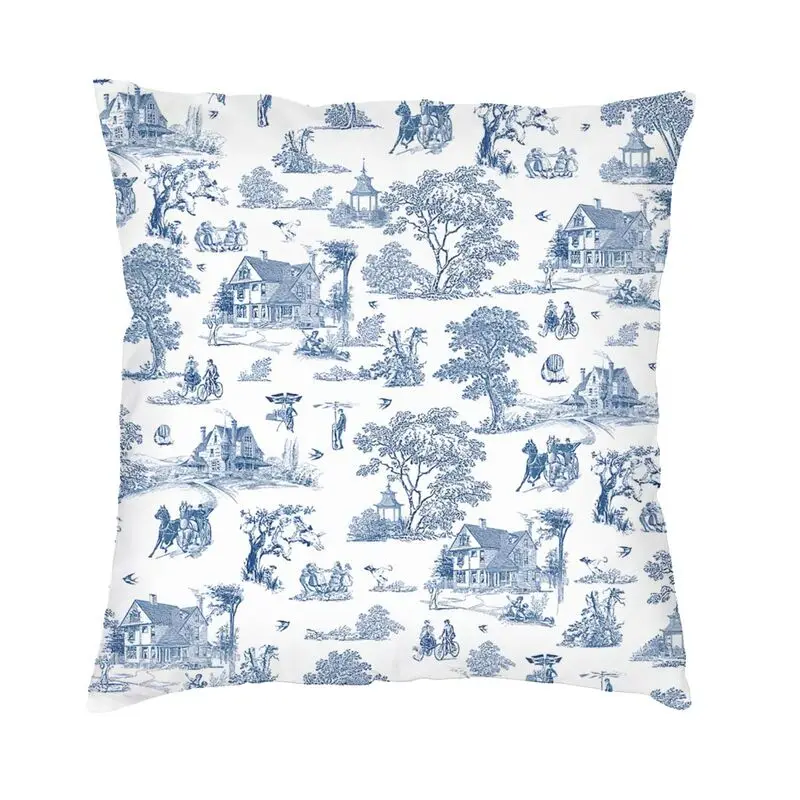 

France Navy Blue Toile De Jouy Motif Pattern Modern Throw Pillow Covers Home Decorative French Traditional Art Chair Cushion