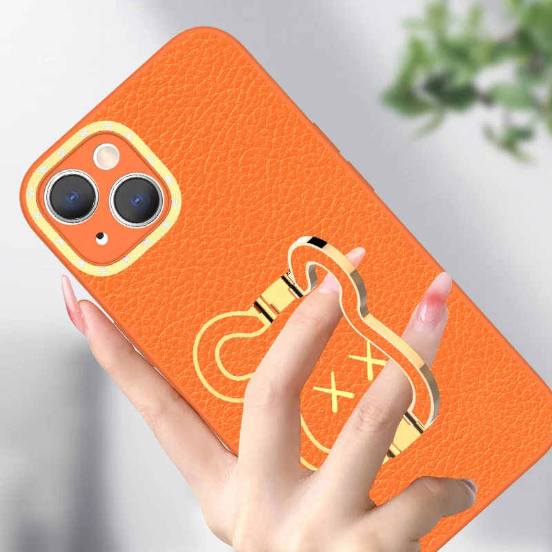 

Phone Case For IPhone 13 12 11 Pro Max Lychee Pattern for IPhone 13 12 11 All Inclusive with Bear Stand Soft Shell Phone Case