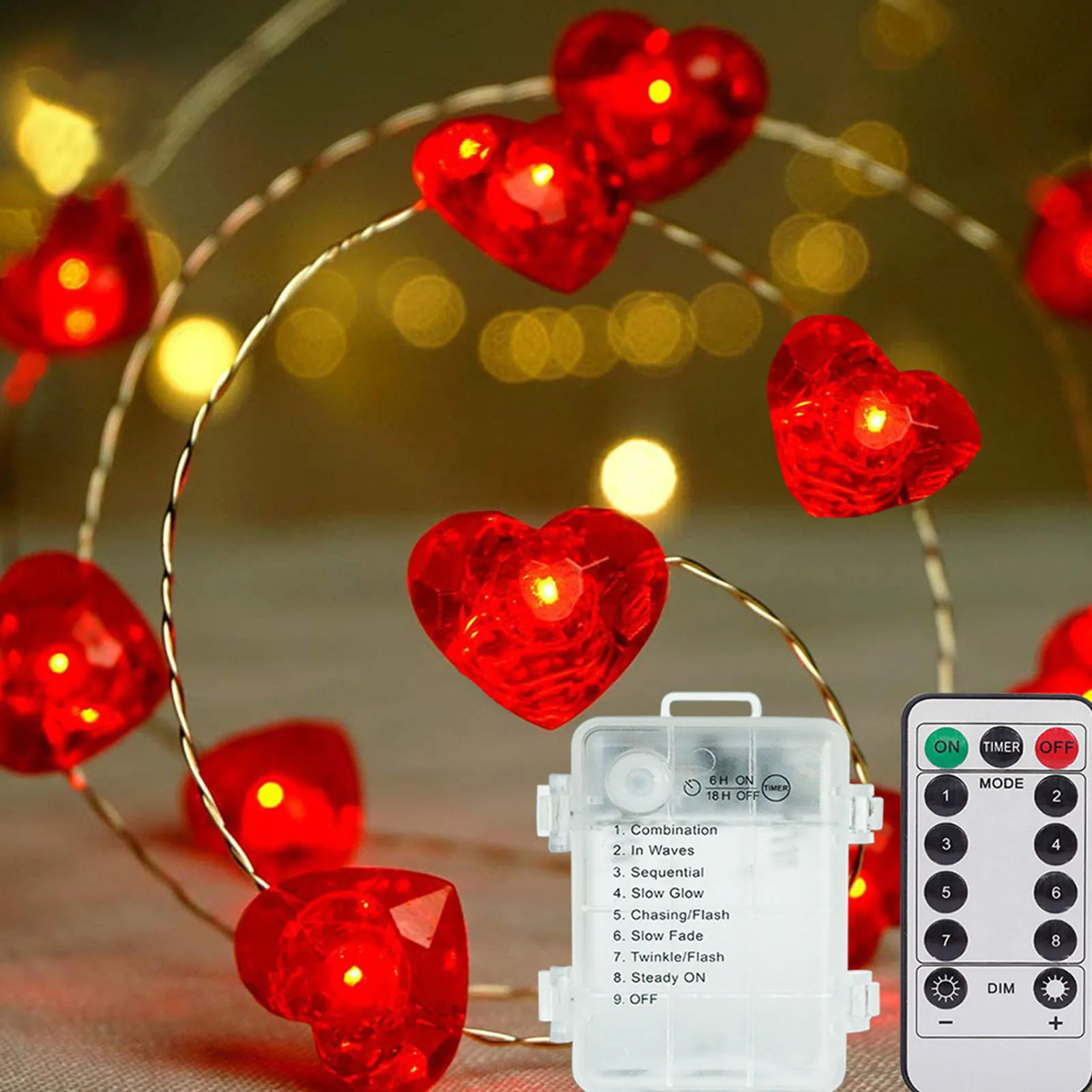 

Миниатюрная гирлянда в виде красного сердца на День святого Валентина, водонепроницаемая миниатюрная гирлянда с питанием от батарейки, 10 ф...