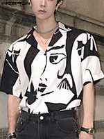 incerun fashion casual new men blouse patchwork artistical short sleeve tops 2022 korean style lapel collar stylish shirts s 3xl