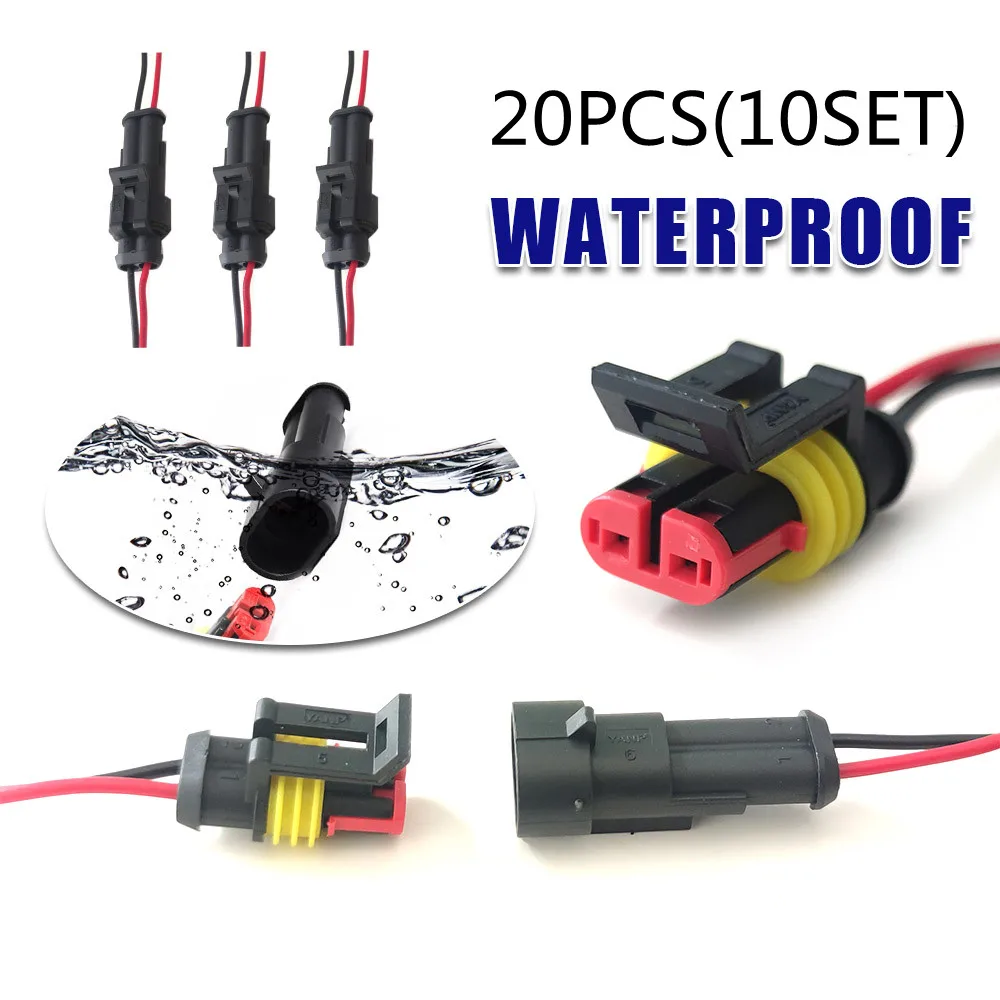 

20 шт. 10 комплектов водонепроницаемых электрических разъемов «папа» и «мама», 2-контактный режим с проводом для автомобиля, мотоцикла, педали...