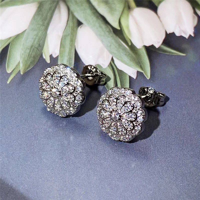 

Huitan Dainty Flower Stud Earrings Bling Cubic Zirconia Ear Piercing for Women Delicate Wedding Fashion Jewelry