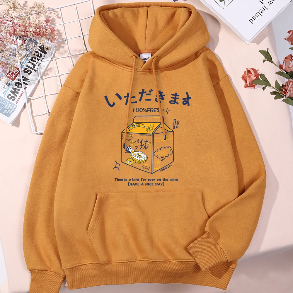 100% Fresh Pineapple Juice Time Is A Bird For Ever On The Wing Man Hoodie Daily Casual Hooded Soft Chic Hoodies Warm Fleece Tops