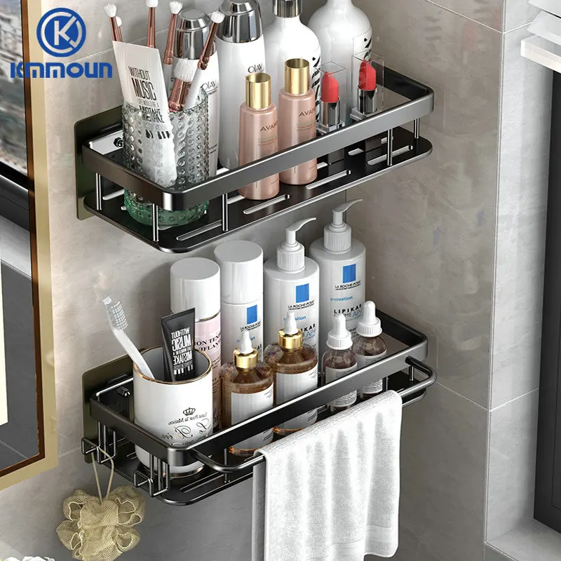 Полка для ванной алюминиевая квадратная корзина черная/белая/матовая полка