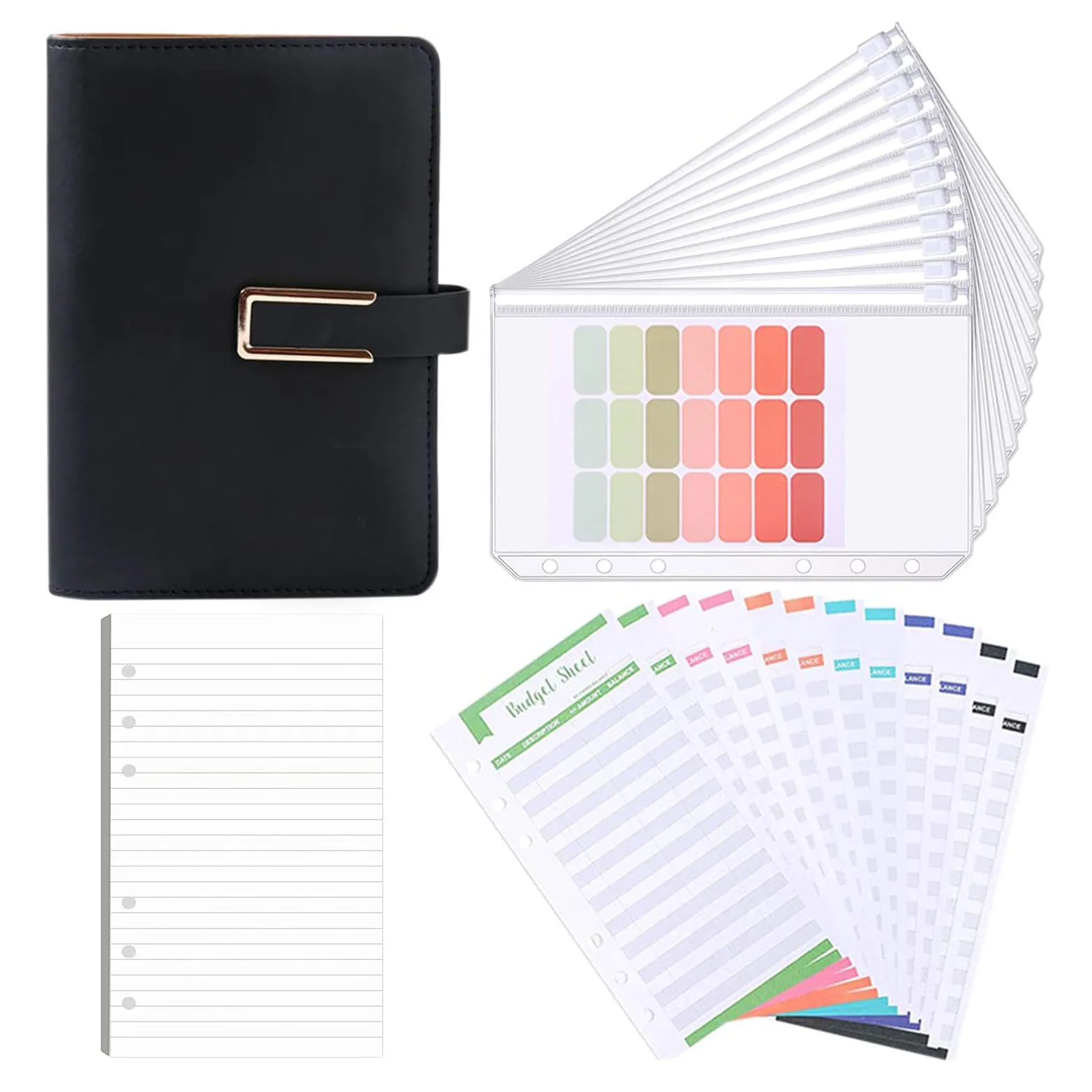 

A6 Budget Binder Cash Envelopes Planner Organizer, with Binder Pockets,Budget Sheets,Filler ​Paper for Budgeting Money Saving