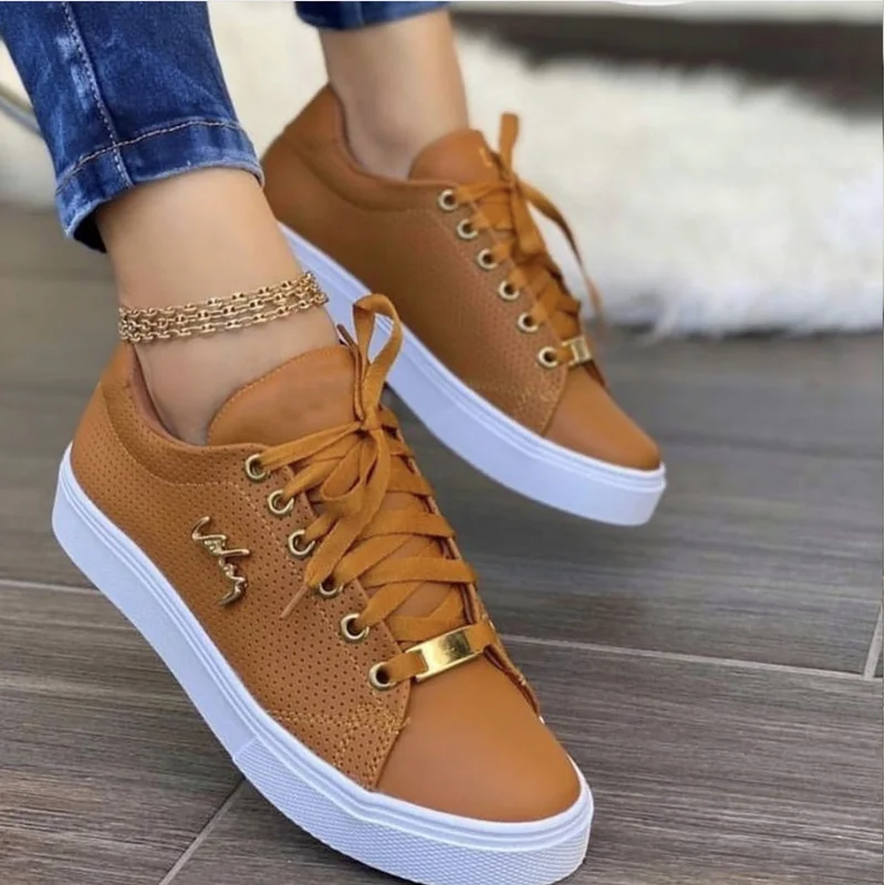 

2023 NEW Shoes for Girls Autumn Women Sneakers Flat Breathable PU Leather Platform White Shoes Soft Footwears Vulcanize Shoes