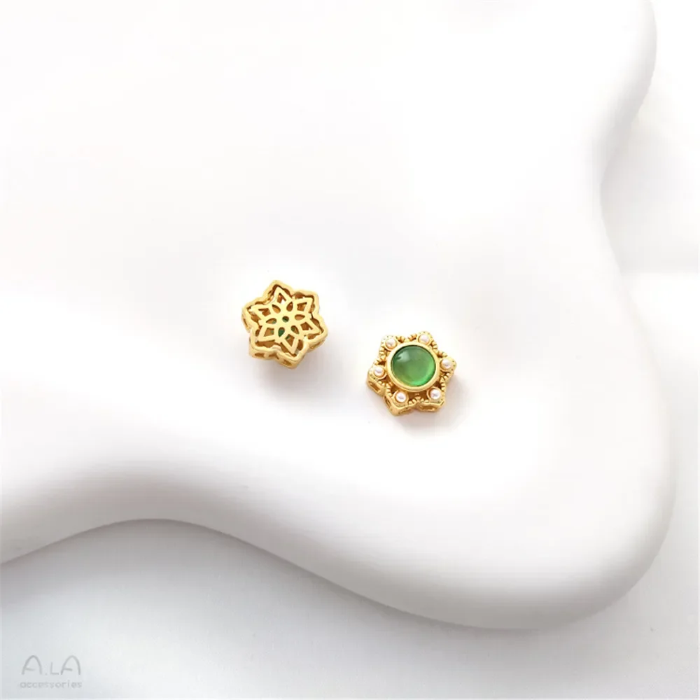 Матовое золото инкрустированный кошачий глаз камень перегородка бусина