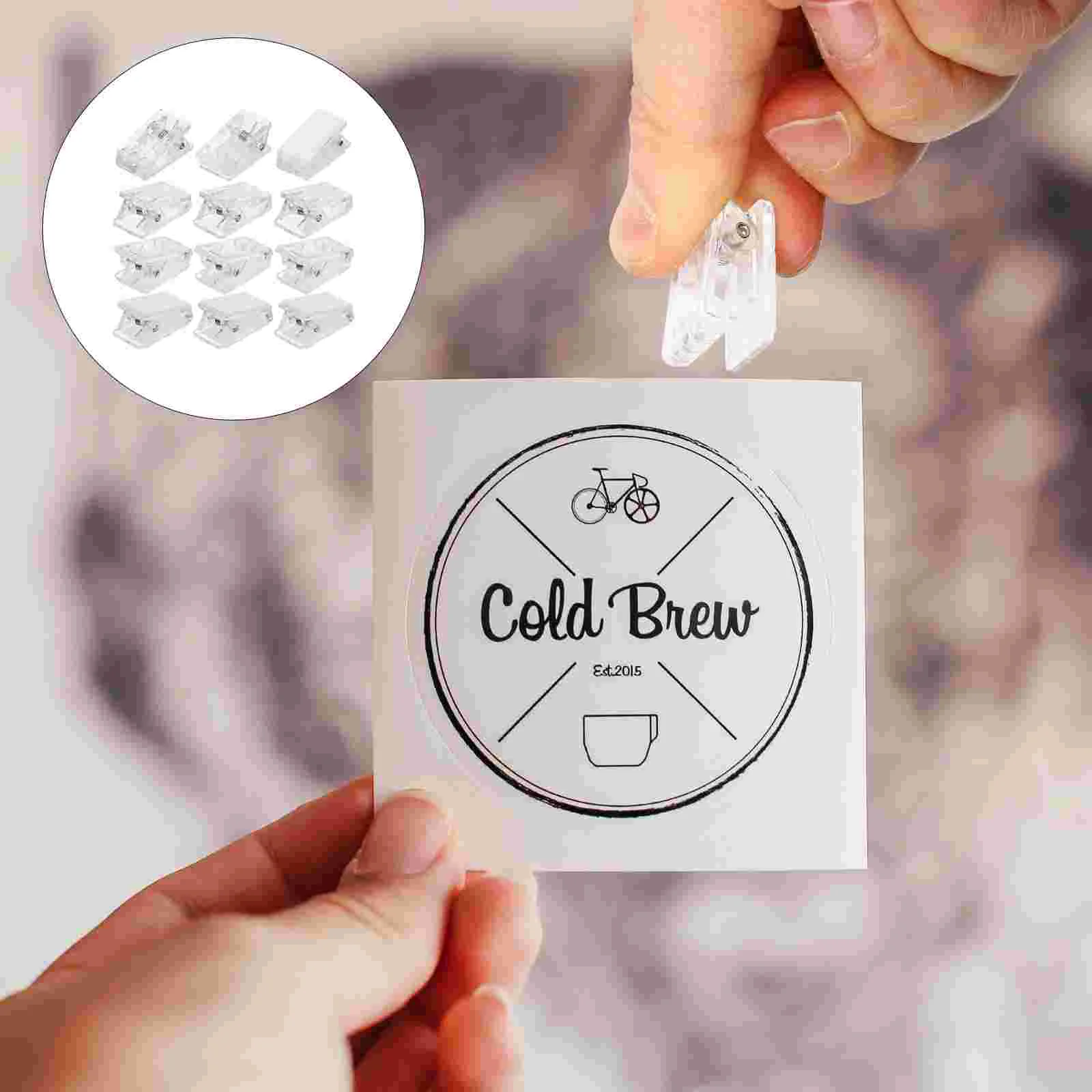 

30 Pcs Sticky Photo Clips Clips Self-adhesive Clip Clear Grip Tape Name Cards Made Spring Badge Holders Plastic Id Clamp Wall