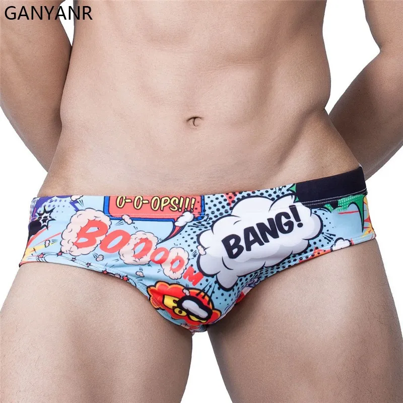 

GANYANR Men Swimming Shorts Swim Briefs Swimwear Swimsuit Sexy Sungas Homens Trunks Bikini quick dry low waist bathing suit surf