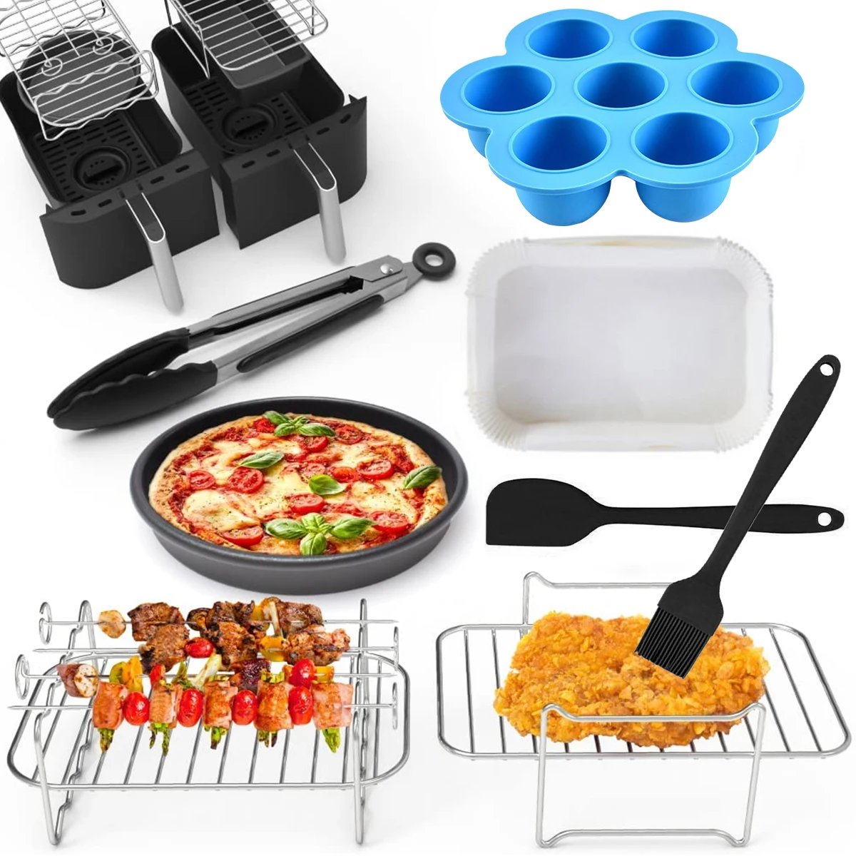 

8Pack Stainless Steel Silicone Air Fryer Non-stick AirFryer Dishwasher Safe Fit for Most 3.7Qt - 4.2Qt Double Basket Air Fryers