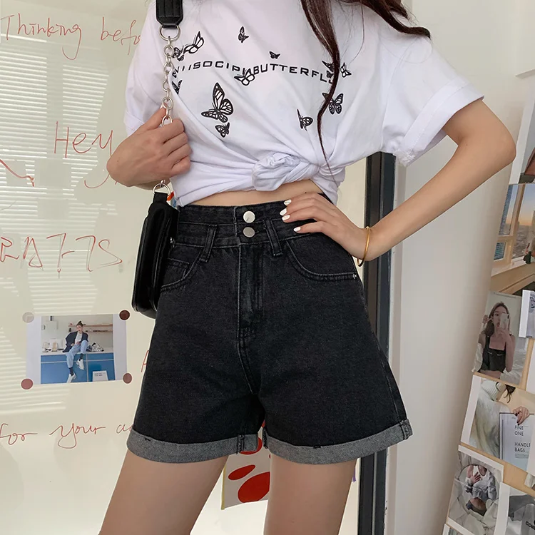 

High Waisted Sexy Short Jeans Wide Leg Denim Shorts Women 2022 Summer Casual Streetwear Pocket Straight Black Jeans