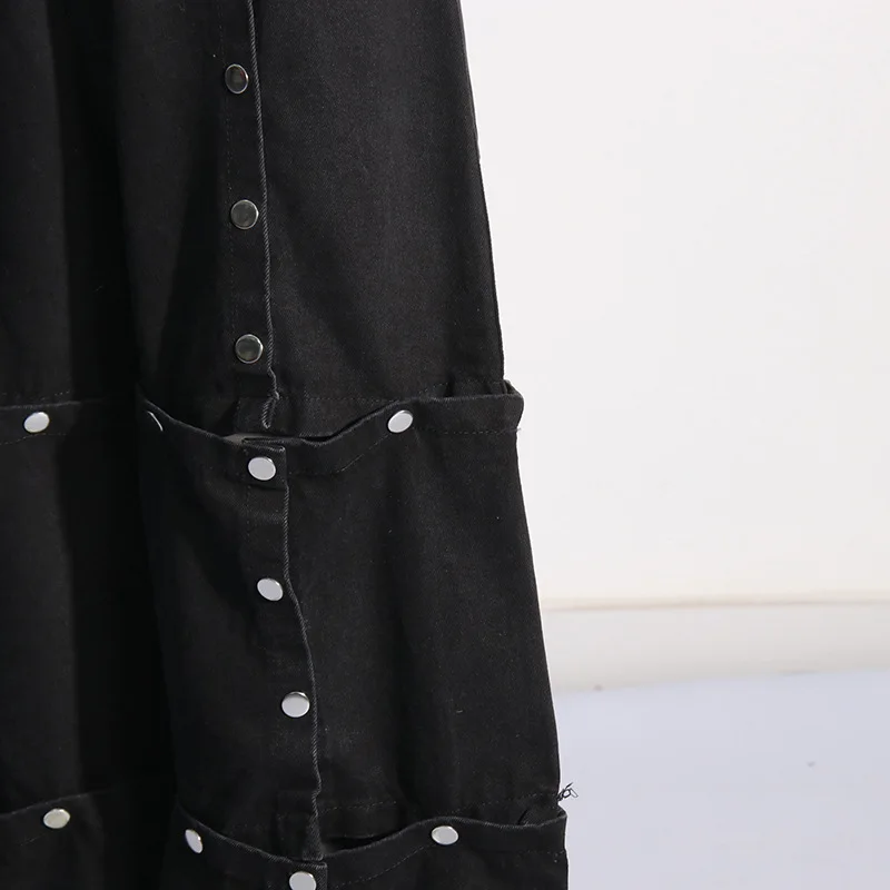 Джинсы женские черные со съемными штанинами модная повседневная одежда для