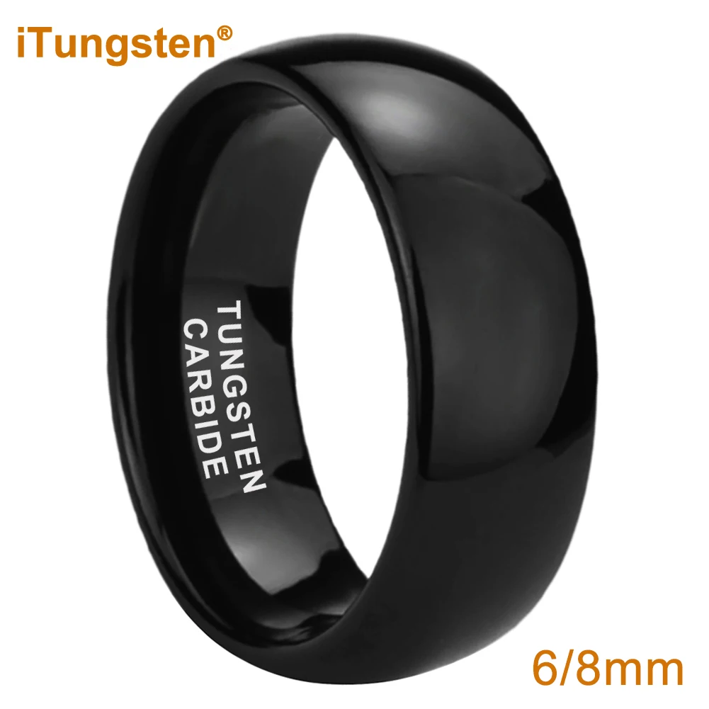 

iTungsten 6mm 8mm Black Tungsten Finger Ring for Men Women Couple Engagement Wedding Band Fashion Jewelry Comfort Fit