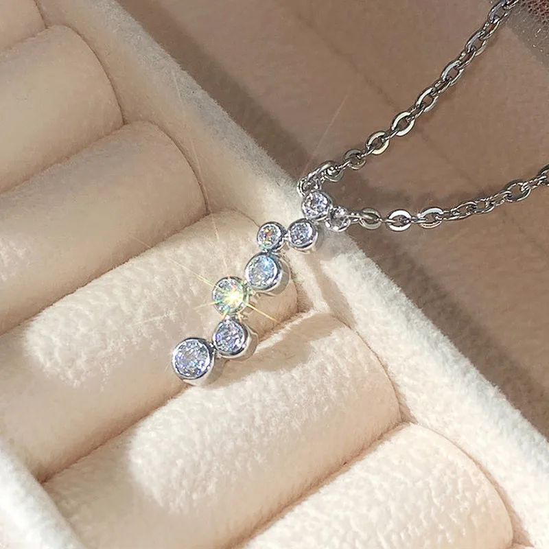 

Нежное ожерелье с подвеской с круглым кубическим цирконием высокого качества серебряного цвета простое ожерелье для женщин эффектные ювелирные изделия