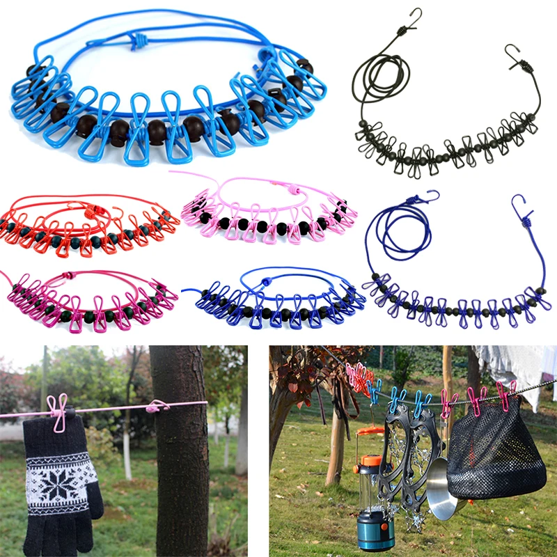 

1.8M Outdoor Camping Non-slip stretch clothesline With 12Clips Travel Stretchy Clothesline Sock Line Hanging Laundry Drying Rope