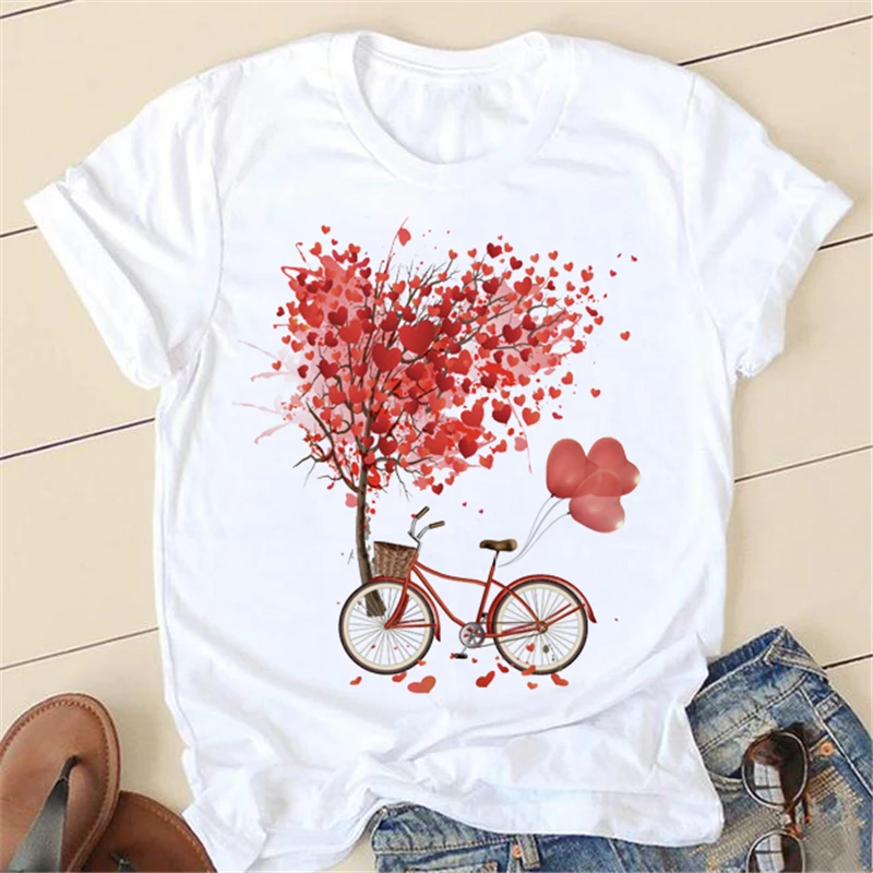

Tee Women Casual Top Love Tree Lovely Leopard Clothes Lady Short Sleeve Fashion Summer Tshirt Spring Female Graphic T-Shirt
