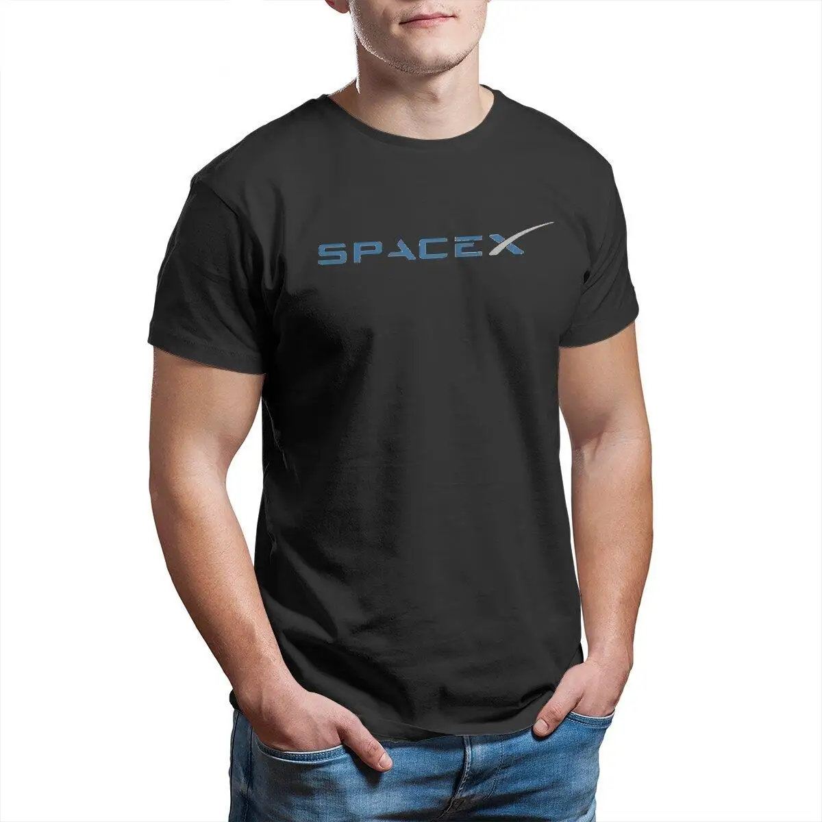 

Funny SpaceX Space X Logo Elon Musk T-Shirts Men O Neck 100% Cotton T Shirt Falcon Heavy Rocket Tee Shirt Gift Idea Clothing