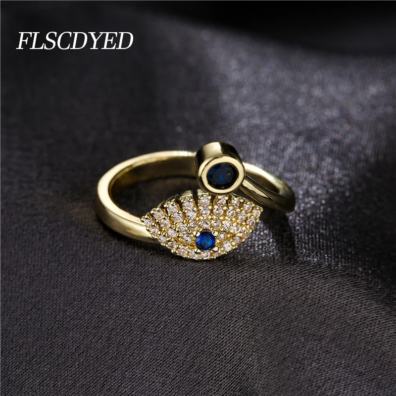 

FLSCDYED Luxury Shiny Zircon Evil Eye Adjustable Rings For Women Vintage Gold Color Wedding Finger Rings 2022 Trend Girl Jewelry